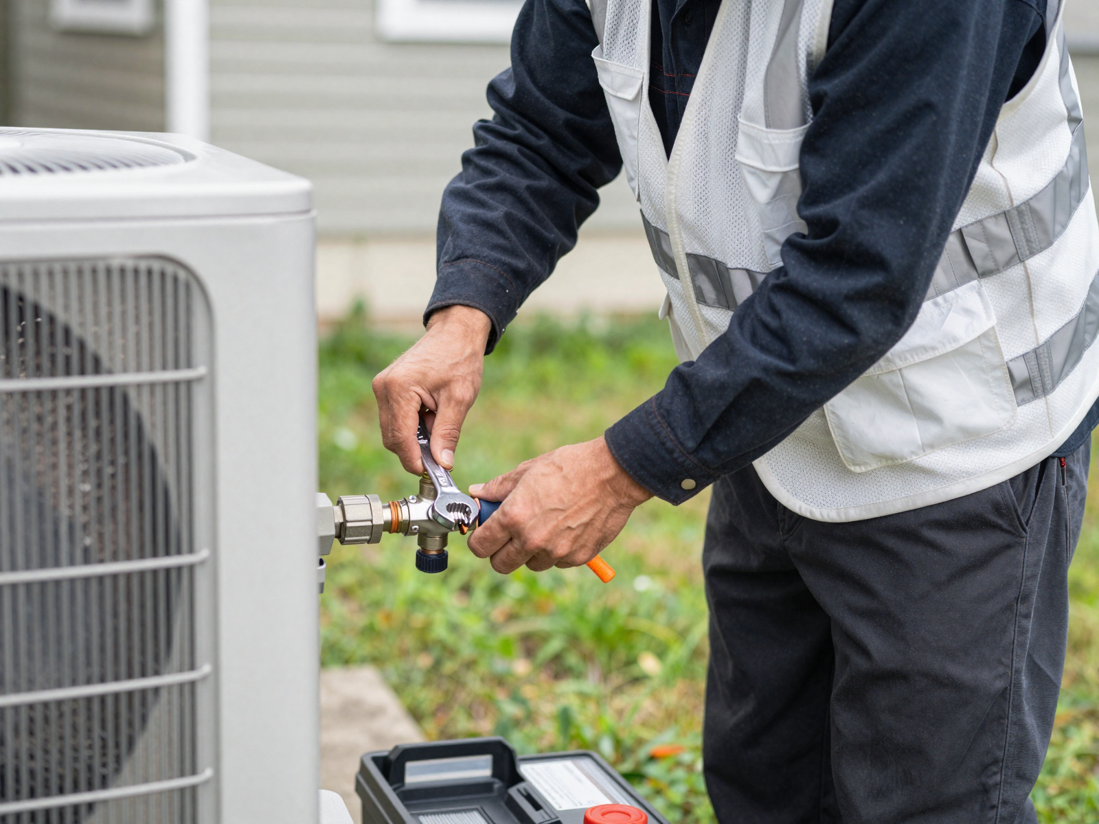 HVAC technician performing air conditioning repair